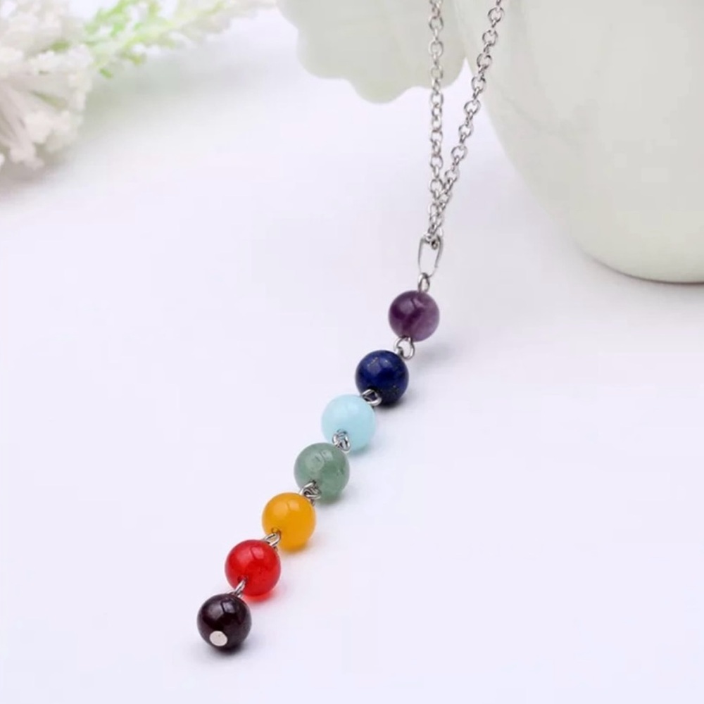 Set of 2! 7 beads chakra silver chain
